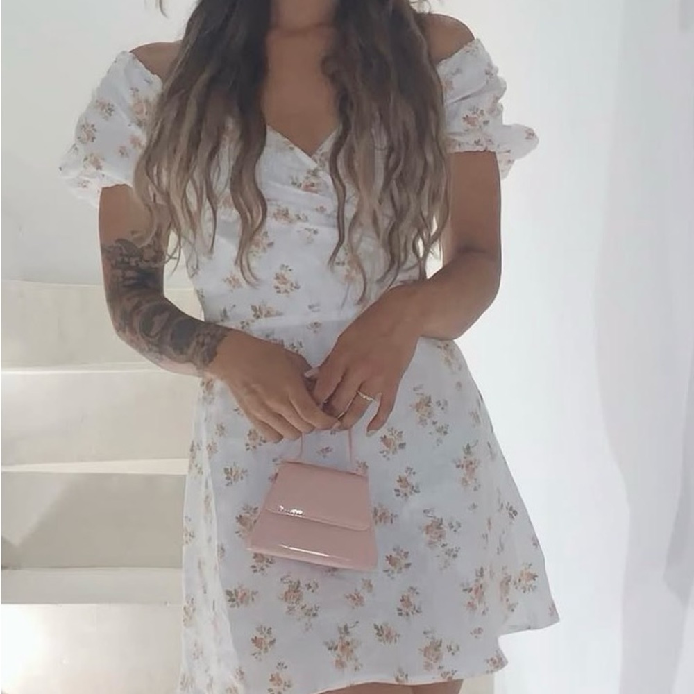 Reformation Floral Off-Shoulder Mini Dress